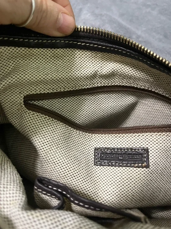 Dooney & Bourke Brown Logo Canvas Shoulder Bag with Dark Brown Trim - Picture 10 of 16